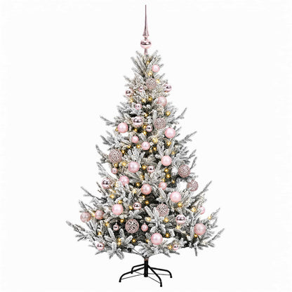 Konstgjord julgran med julkulor 120 cm 150 LED-lampor Varmvit