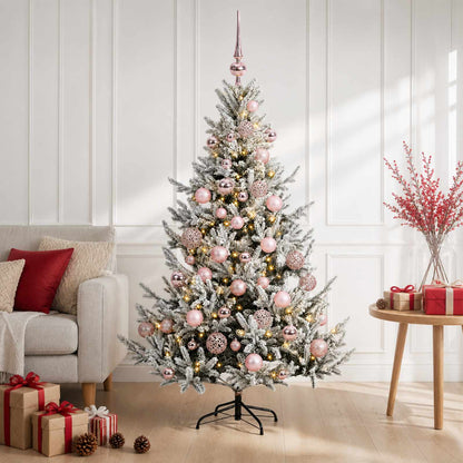 Konstgjord julgran med julkulor 150 cm 150 LED-lampor Varmvit