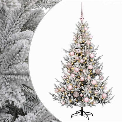 Konstgjord julgran med julkulor 150 cm 150 LED-lampor Varmvit