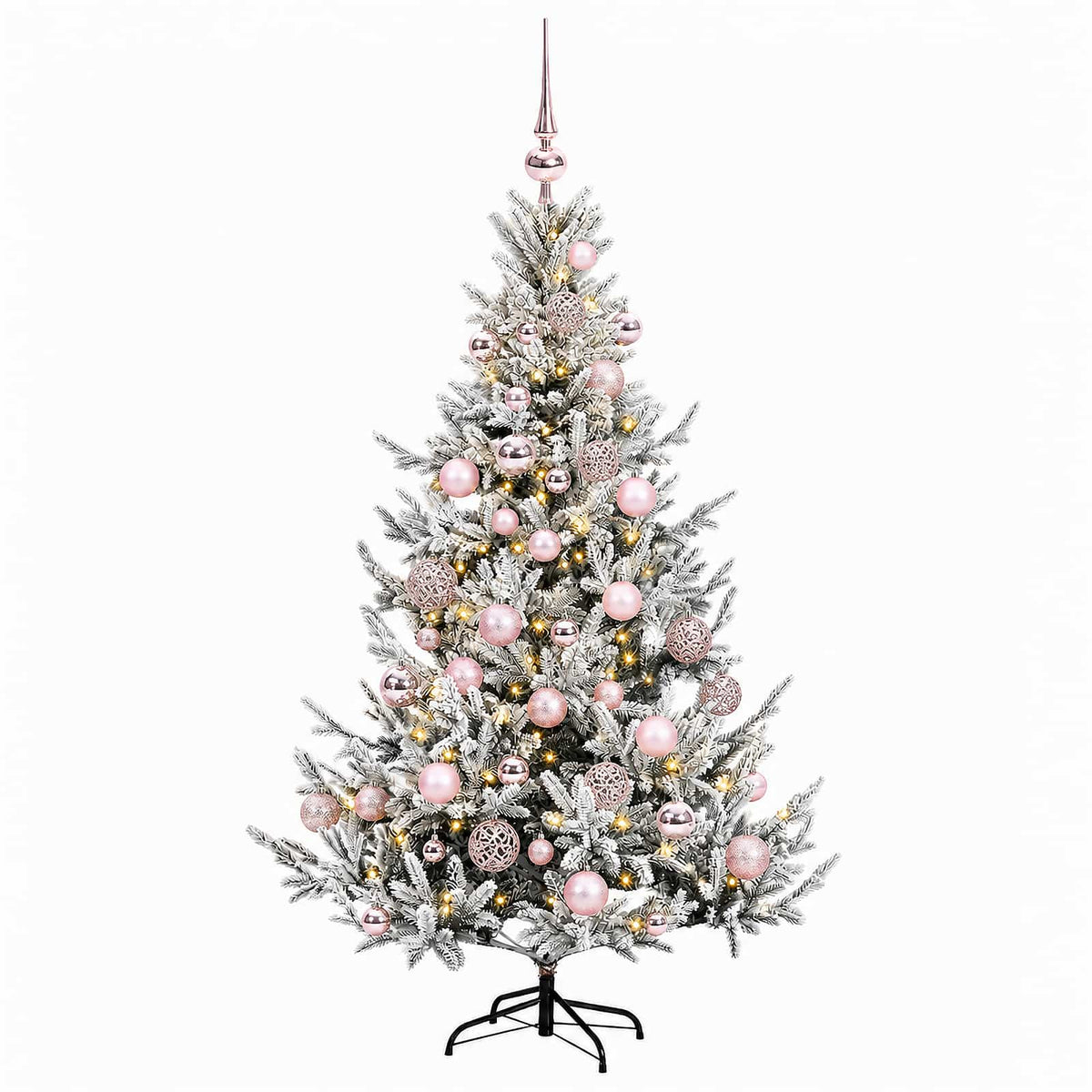 Konstgjord julgran med julkulor 150 cm 150 LED-lampor Varmvit