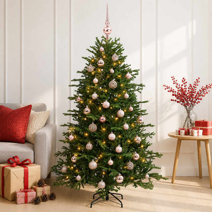 Konstgjord julgran med julkulor 150 cm 150 LED-lampor Varmvit