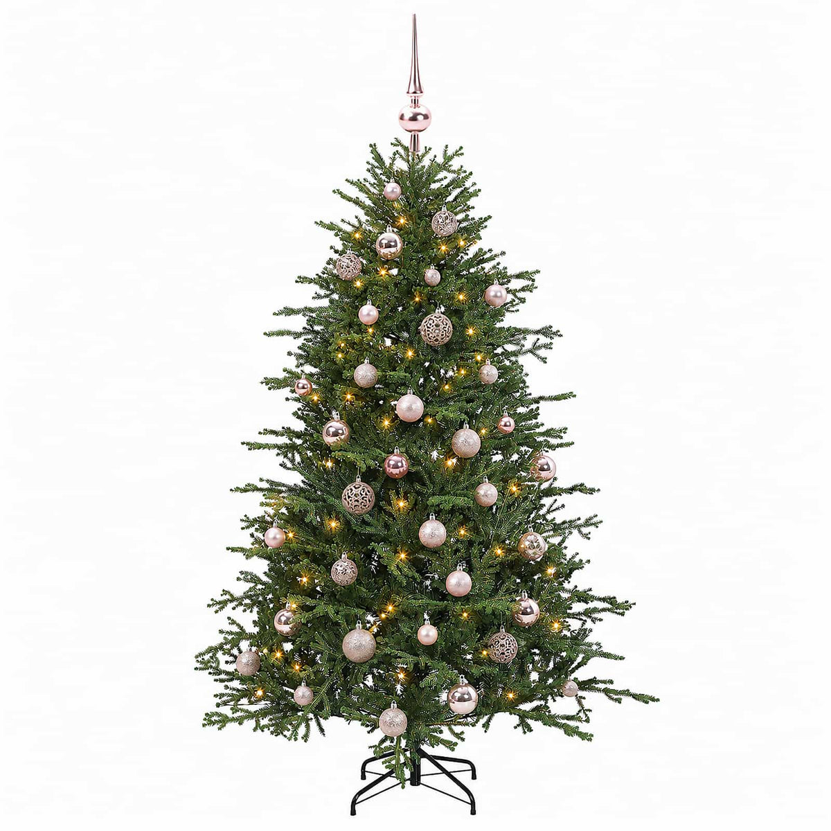 Konstgjord julgran med julkulor 150 cm 150 LED-lampor Varmvit