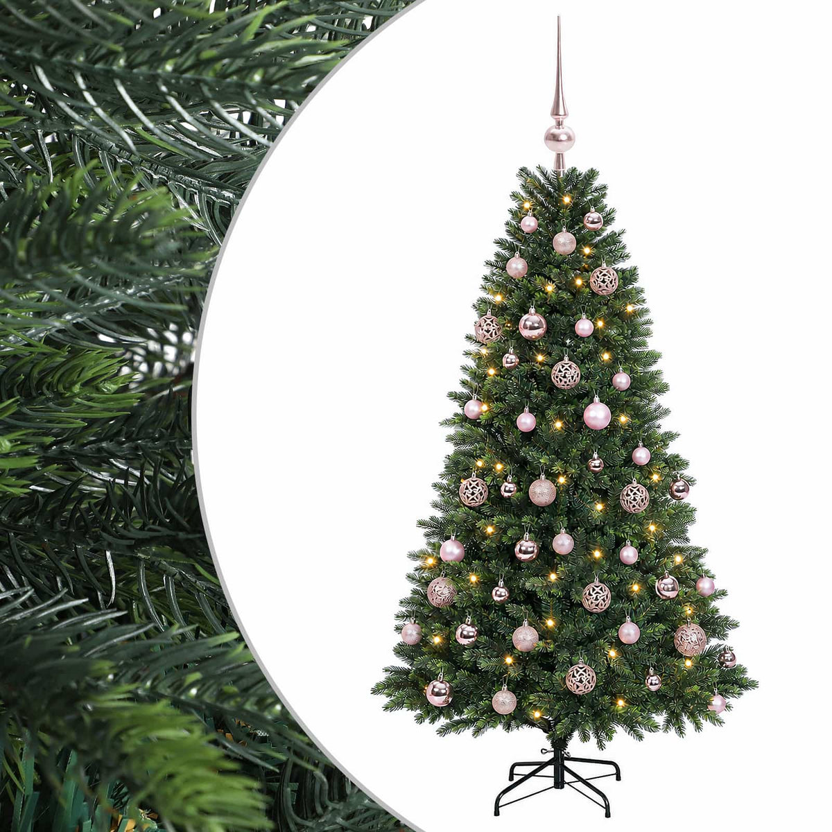 Konstgjord julgran med kulor 120 cm 150 LED-lampor Varmvit