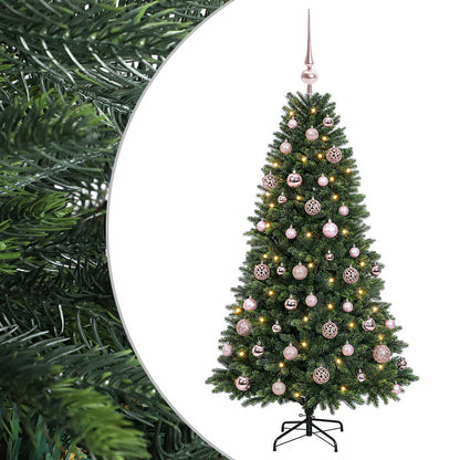 Konstgjord julgran med kulor 120 cm 150 LED-lampor Varmvit