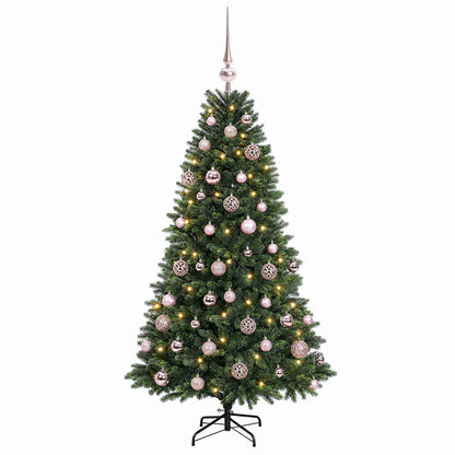 Konstgjord julgran med kulor 120 cm 150 LED-lampor Varmvit