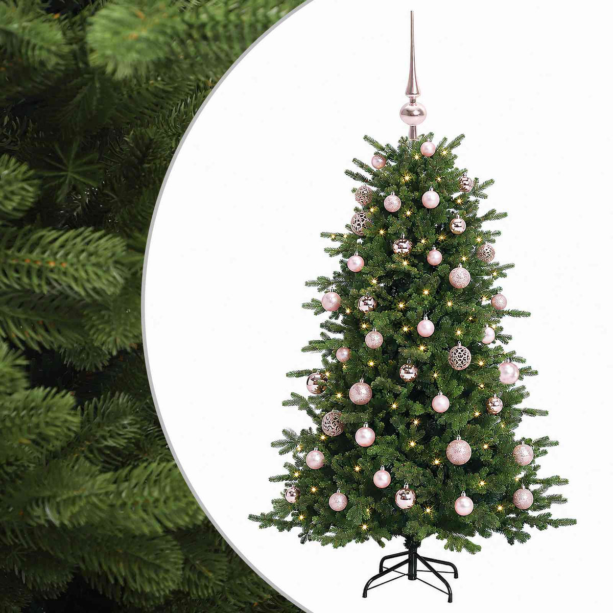 Konstgjord julgran med julkulor 120 cm 150 LED-lampor Varmvit