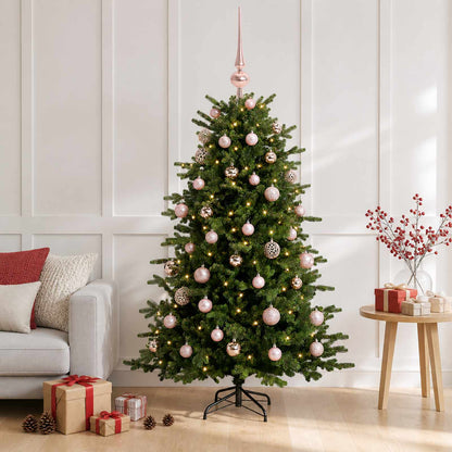 Konstgjord julgran med julkulor 150 cm 150 LED-lampor Varmvit