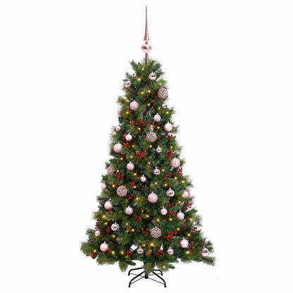 Konstgjord julgran med julkulor 150 cm 150 LED-lampor Varmvit