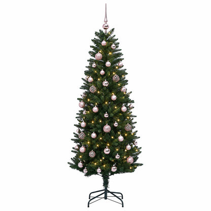 Konstgjord julgran med kulor 120 cm 150 LED-lampor Varmvit