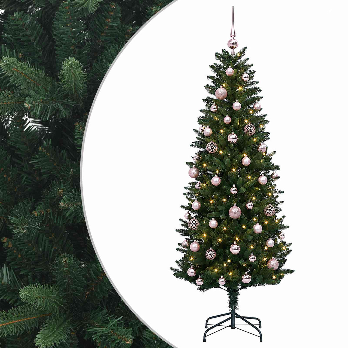 Konstgjord julgran med kulor 150 cm 150 LED-lampor Varmvit