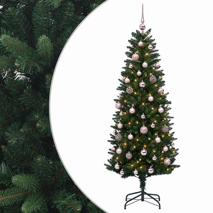 Konstgjord julgran med kulor 150 cm 150 LED-lampor Varmvit