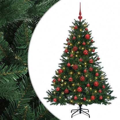 Konstgjord julgran med julkulor 150 cm 150 LED-lampor Varmvit