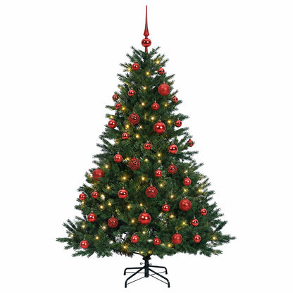 Konstgjord julgran med julkulor 150 cm 150 LED-lampor Varmvit