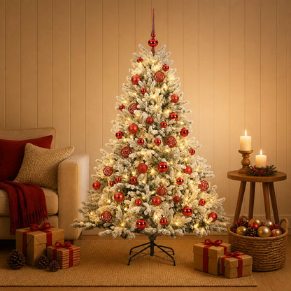 Konstgjord julgran med julkulor 120 cm 150 LED-lampor Varmvit