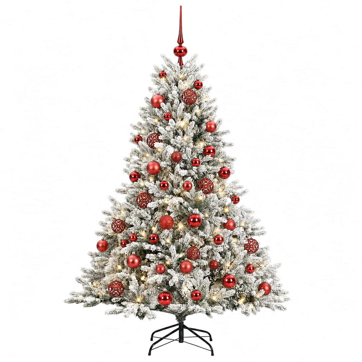 Konstgjord julgran med julkulor 150 cm 150 LED-lampor Varmvit