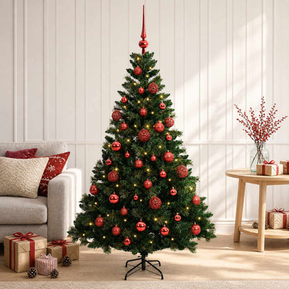 Konstgjord julgran med kulor 120 cm 150 LED-lampor Varmvit