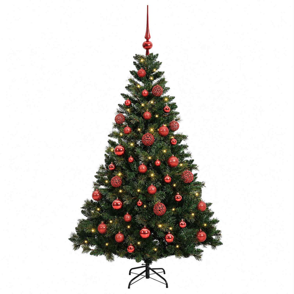 Konstgjord julgran med kulor 150 cm 150 LED-lampor Varmvit