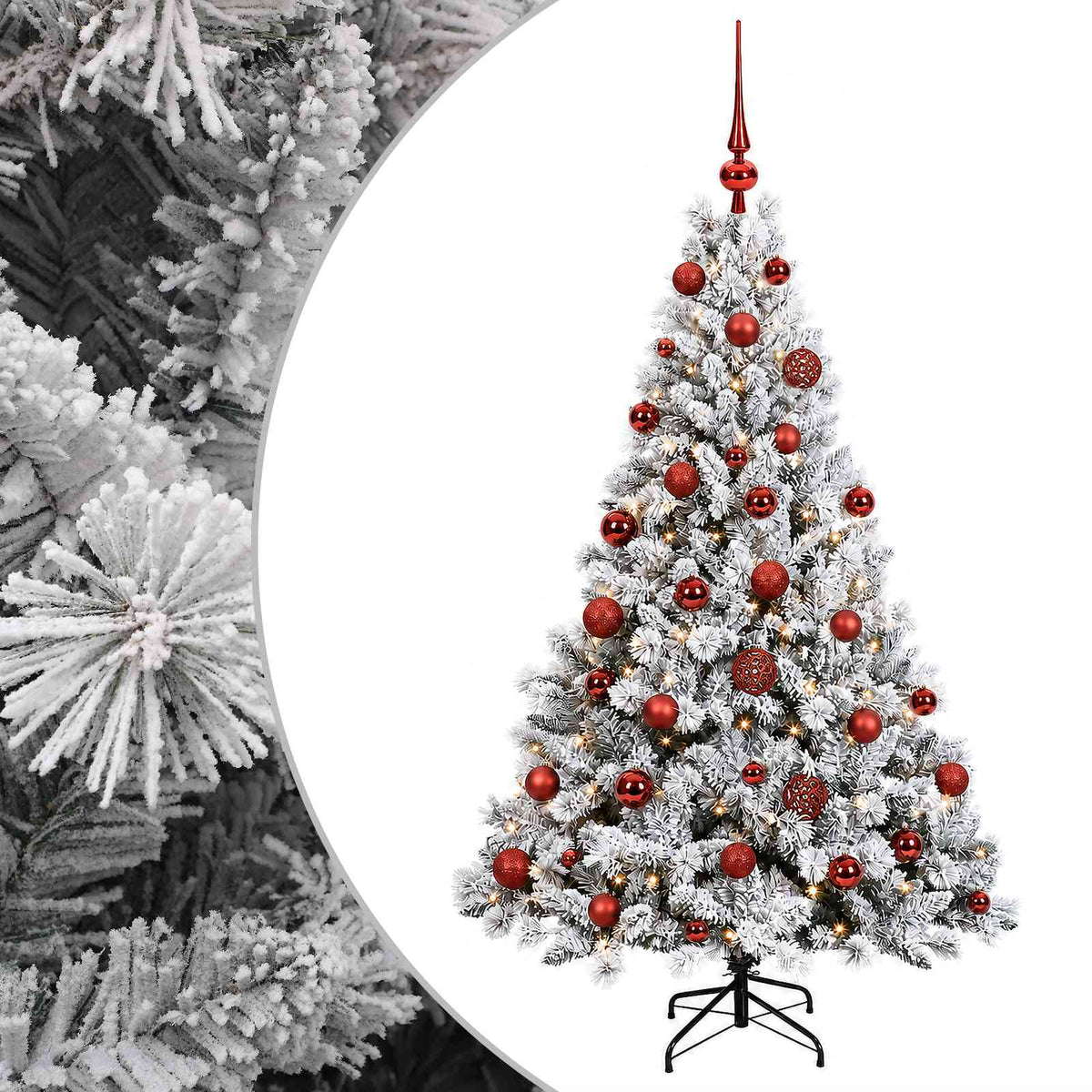 Konstgjord julgran med kulor 120 cm 150 LED-lampor Varmvit