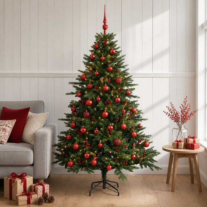 Konstgjord julgran med julkulor 150 cm 150 LED-lampor Varmvit