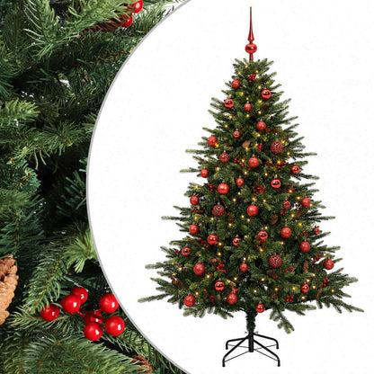 Konstgjord julgran med julkulor 150 cm 150 LED-lampor Varmvit