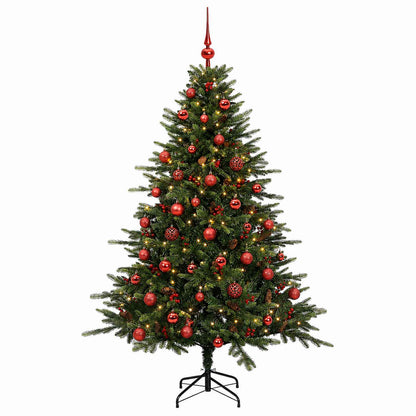 Konstgjord julgran med julkulor 150 cm 150 LED-lampor Varmvit