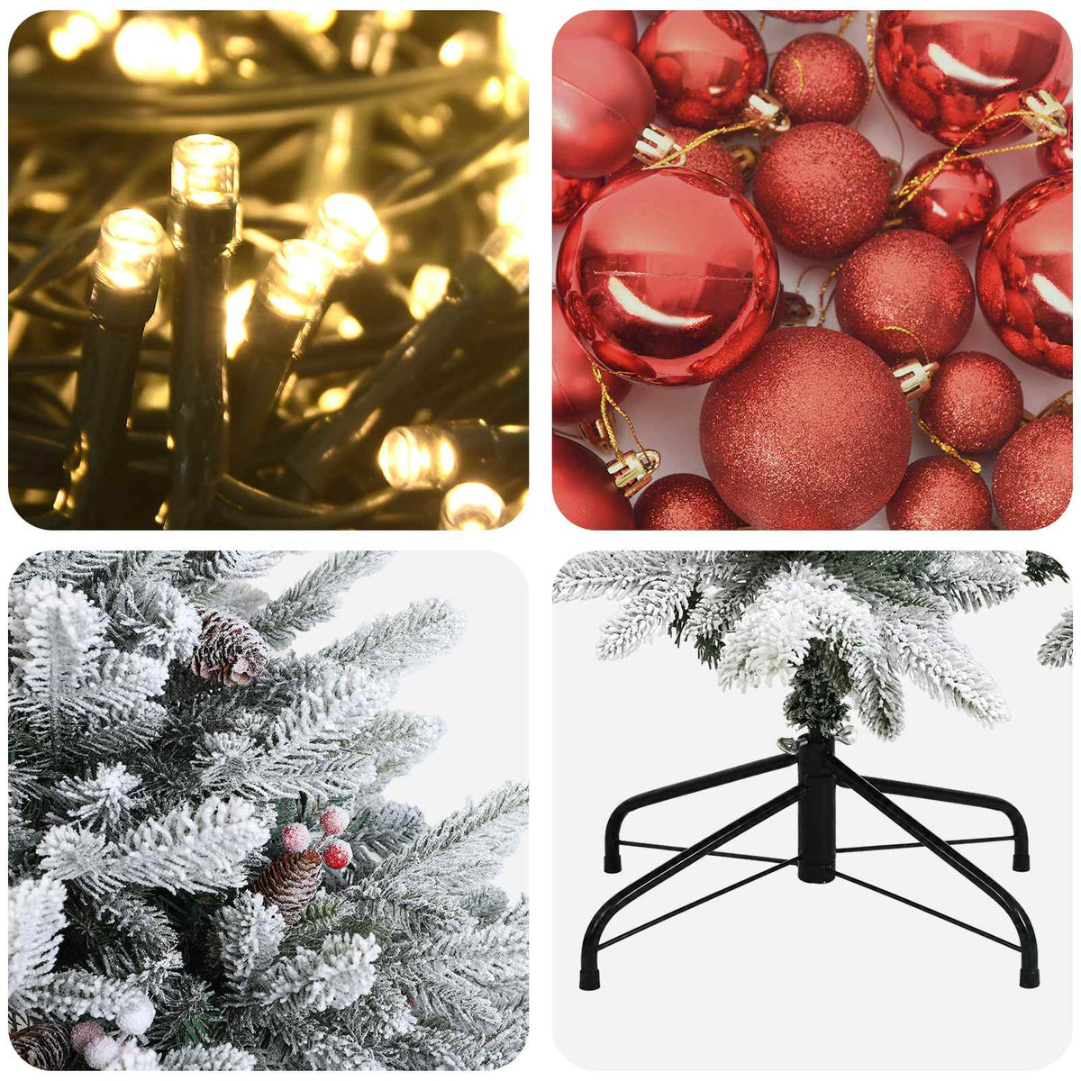 Konstgjord julgran med julkulor 120 cm 150 LED-lampor Varmvit