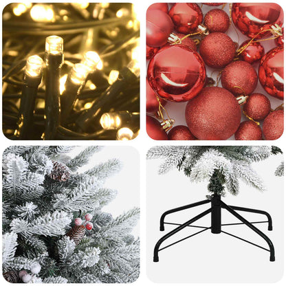 Konstgjord julgran med julkulor 120 cm 150 LED-lampor Varmvit