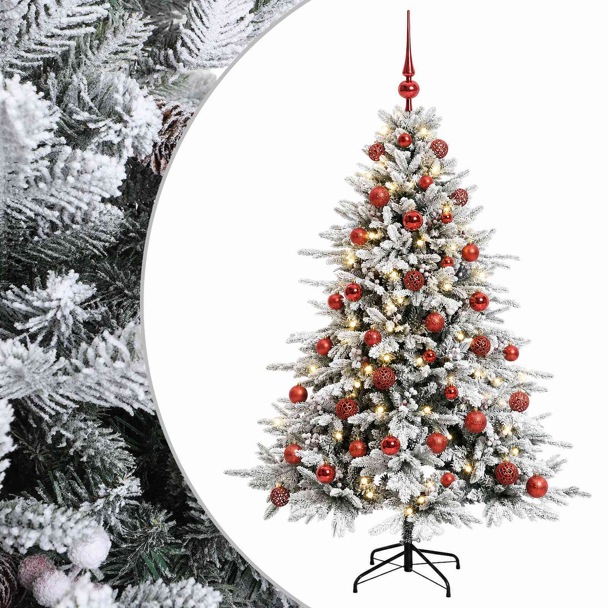 Konstgjord julgran med julkulor 120 cm 150 LED-lampor Varmvit