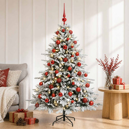 Konstgjord julgran med julkulor 150 cm 150 LED-lampor Varmvit
