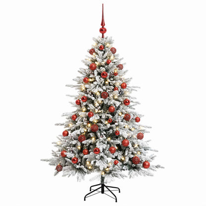 Konstgjord julgran med julkulor 150 cm 150 LED-lampor Varmvit