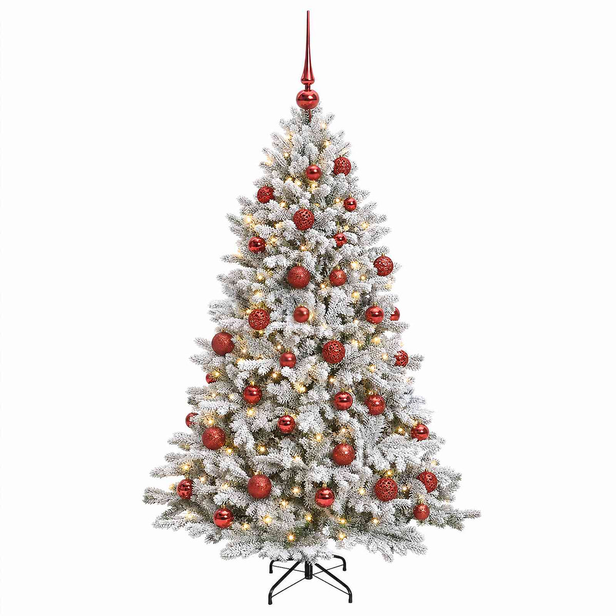 Konstgjord julgran med kulor 150 cm 150 LED-lampor Varmvit