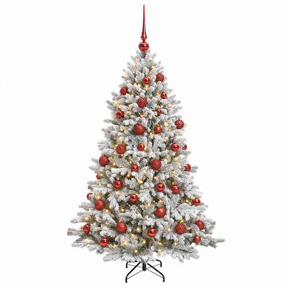 Konstgjord julgran med kulor 150 cm 150 LED-lampor Varmvit