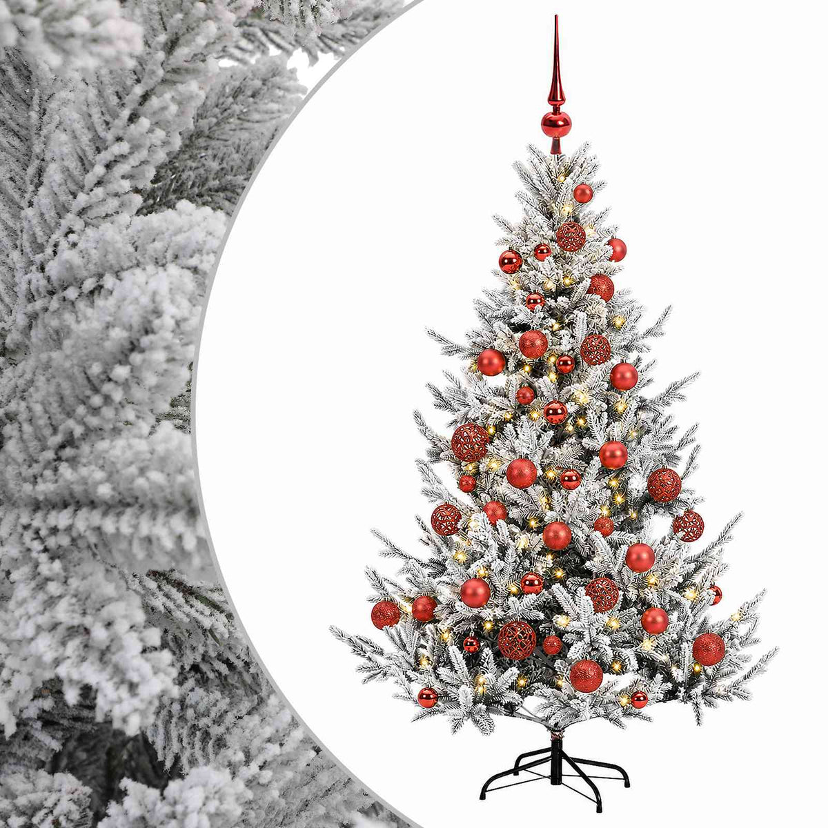 Konstgjord julgran med julkulor 120 cm 150 LED-lampor Varmvit