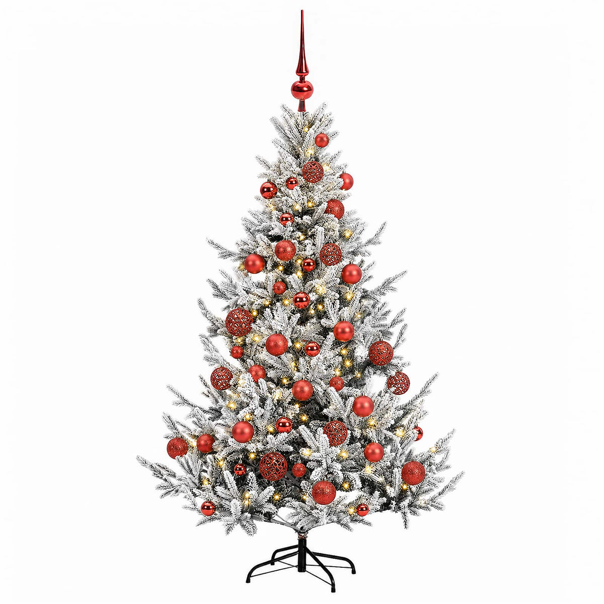 Konstgjord julgran med julkulor 150 cm 150 LED-lampor Varmvit
