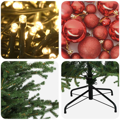 Konstgjord julgran med julkulor 120 cm 150 LED-lampor Varmvit