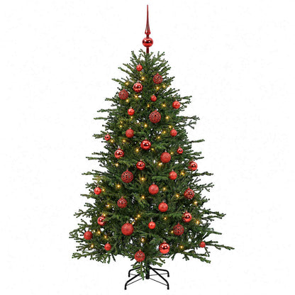 Konstgjord julgran med julkulor 120 cm 150 LED-lampor Varmvit