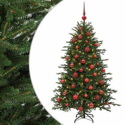 Konstgjord julgran med julkulor 150 cm 150 LED-lampor Varmvit