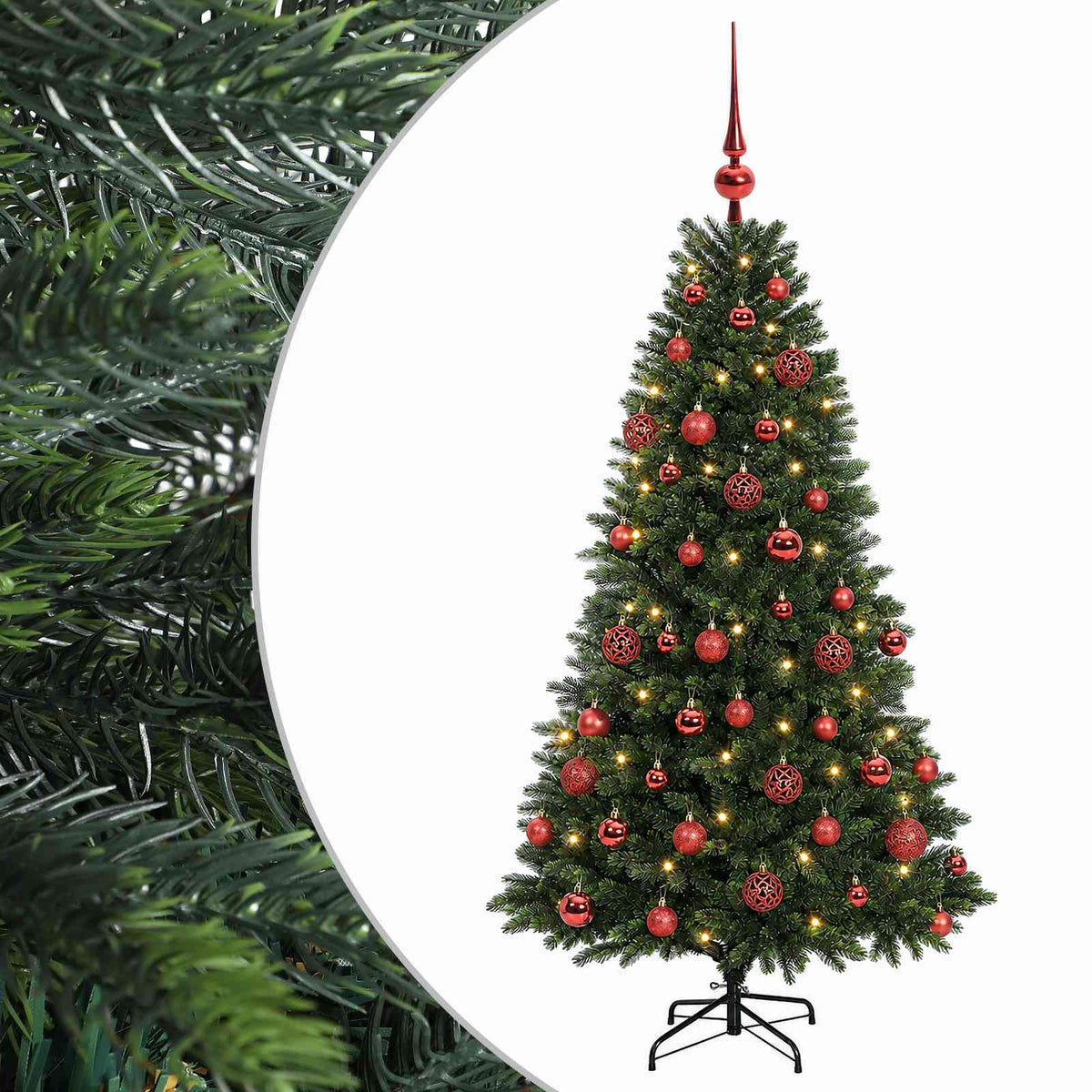 Konstgjord julgran med kulor 120 cm 150 LED-lampor Varmvit