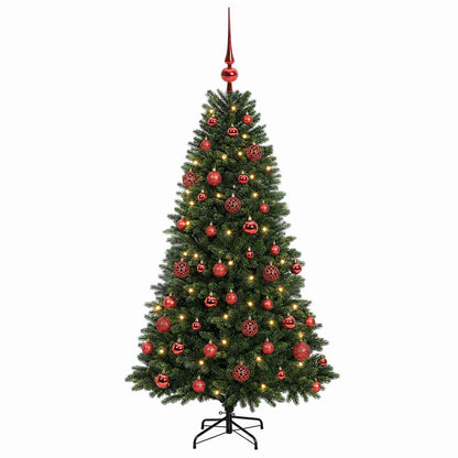 Konstgjord julgran med kulor 150 cm 150 LED-lampor Varmvit