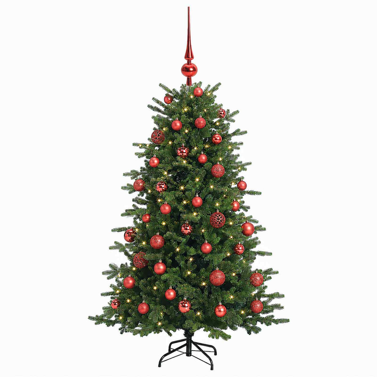 Konstgjord julgran med julkulor 120 cm 150 LED-lampor Varmvit