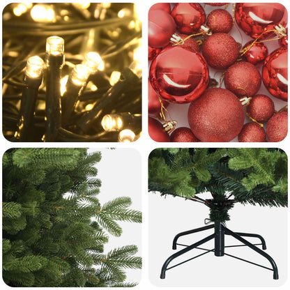 Konstgjord julgran med julkulor 150 cm 150 LED-lampor Varmvit