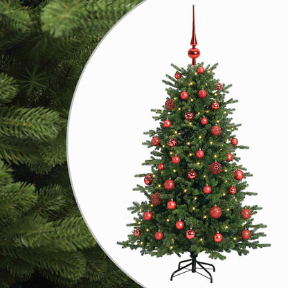 Konstgjord julgran med julkulor 150 cm 150 LED-lampor Varmvit