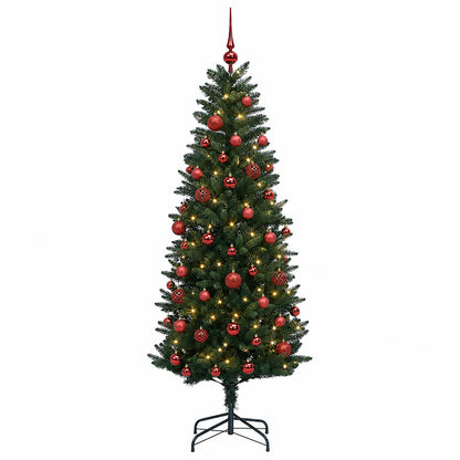 Konstgjord julgran med kulor 150 cm 150 LED-lampor Varmvit