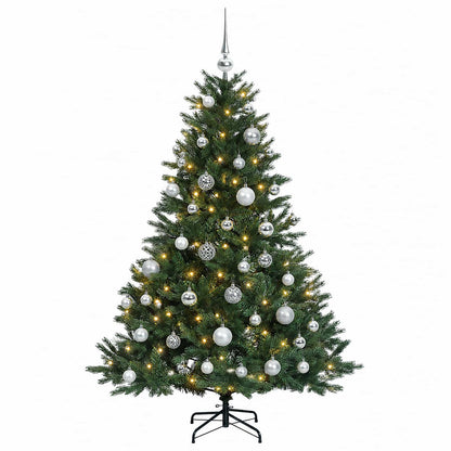 Konstgjord julgran med julkulor 150 cm 150 LED-lampor Varmvit