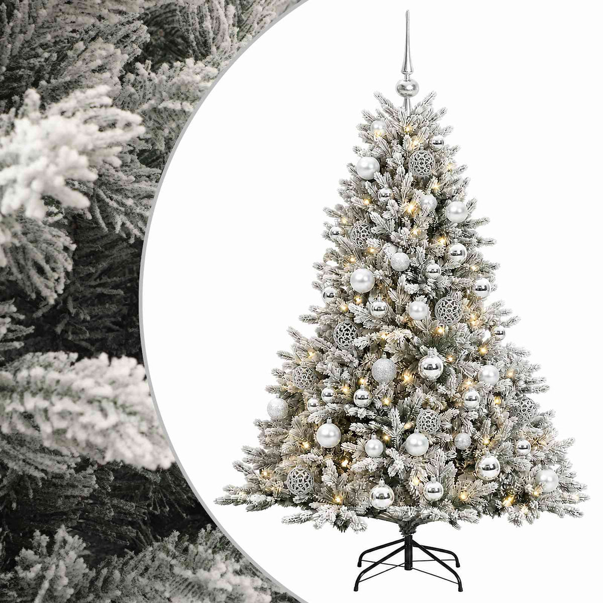 Konstgjord julgran med julkulor 150 cm 150 LED-lampor Varmvit