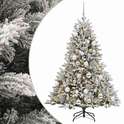 Konstgjord julgran med julkulor 150 cm 150 LED-lampor Varmvit