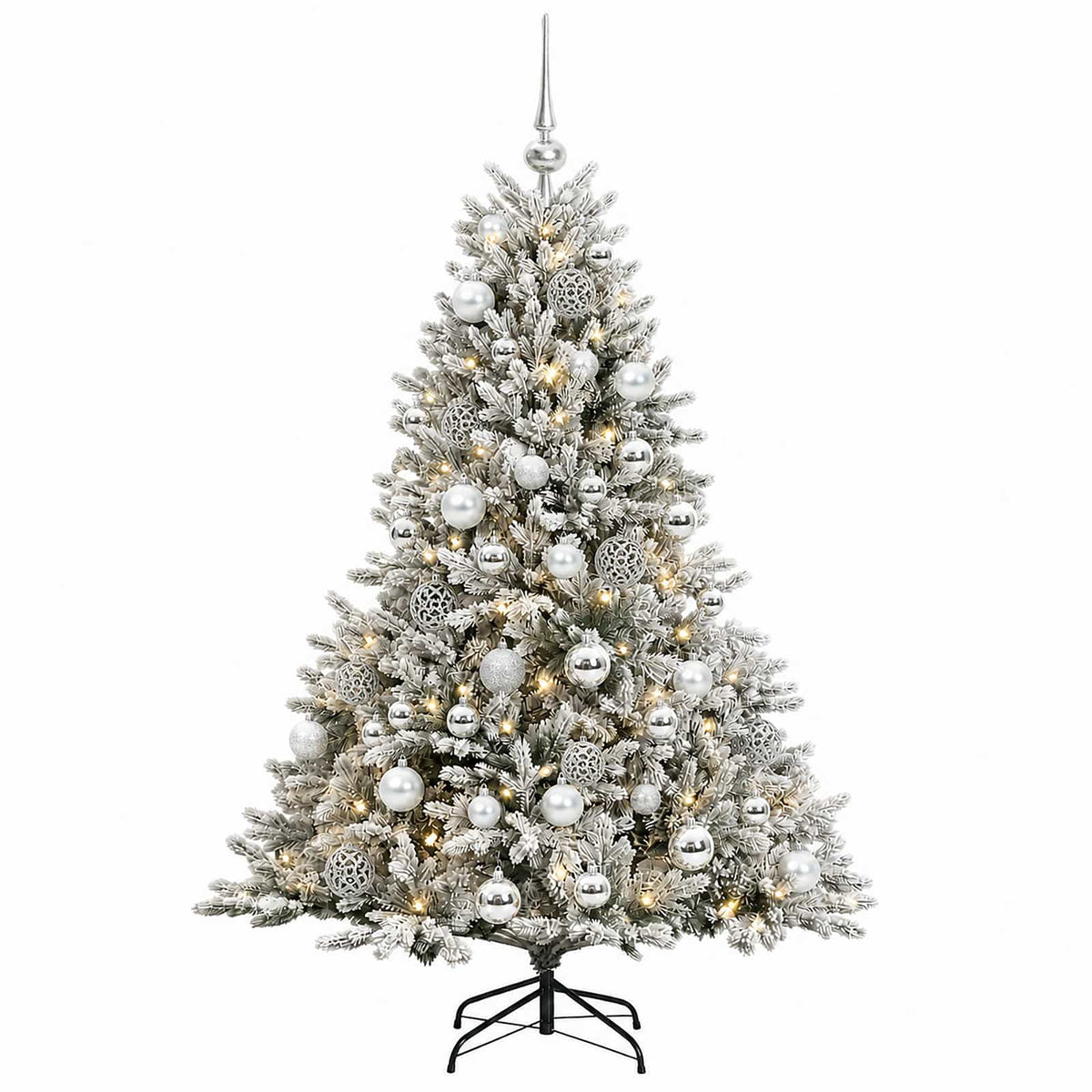 Konstgjord julgran med julkulor 150 cm 150 LED-lampor Varmvit