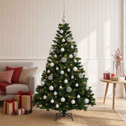 Konstgjord julgran med kulor 120 cm 150 LED-lampor Varmvit