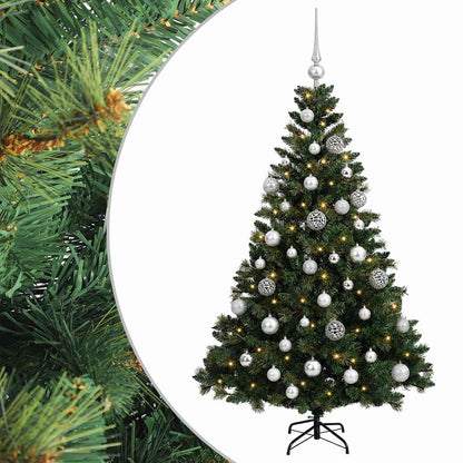 Konstgjord julgran med kulor 150 cm 150 LED-lampor Varmvit