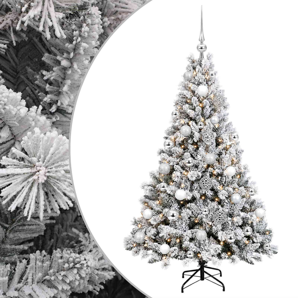 Konstgjord julgran med kulor 120 cm 150 LED-lampor Varmvit